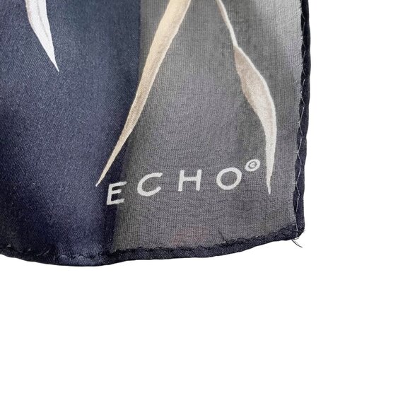 ECHO Women's Floral Stripe Print Neutral Tones Oblong Scarf 100% Silk - Picture 4 of 5